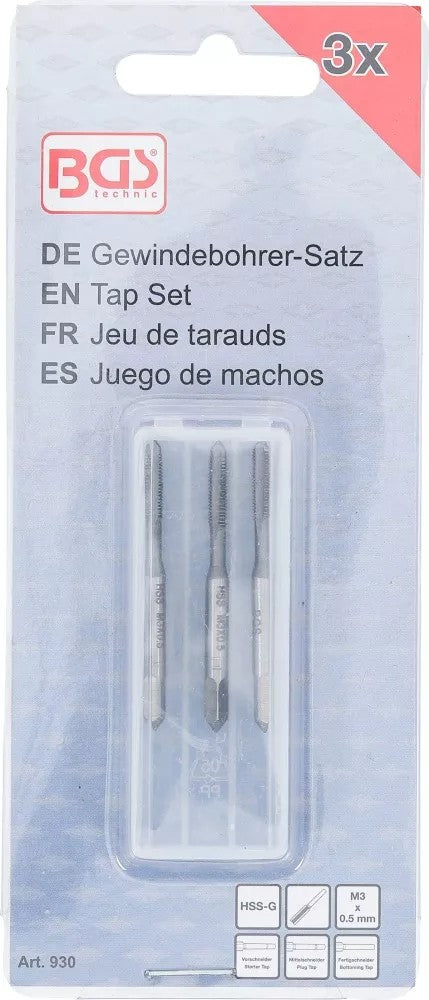 Sriegikliai | pirmas / vidurinis / galutinis sriegimas | M3 x 0,5 | 3 vnt. (930)