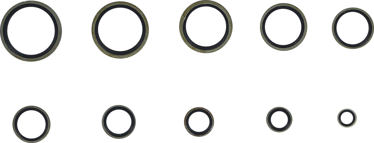 Sandarinimo žiedų asortimentas | metalas | su guminiu sandarikliu | 150 vnt. (9306)