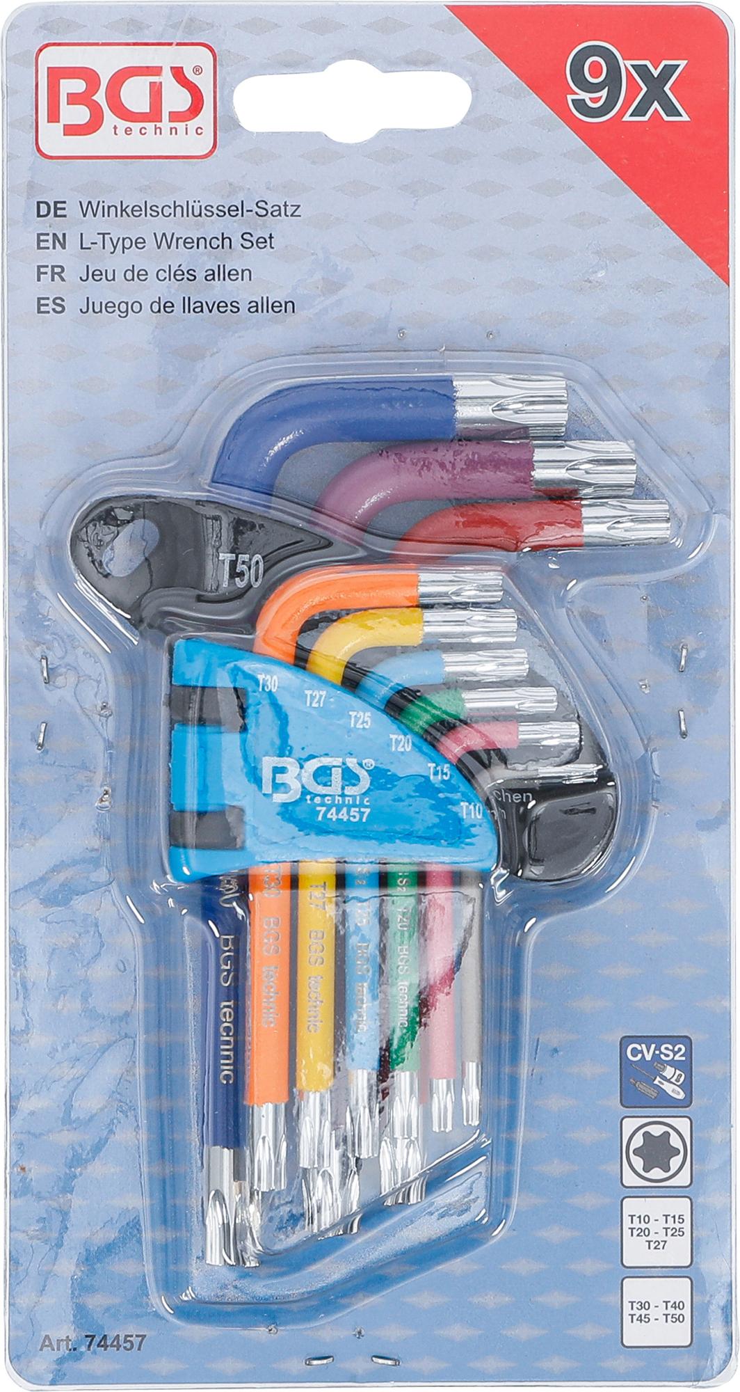 L-TYPE WRENCH SET | MULTICOLOUR | SHORT | T-STAR (FOR TORX) T10 - T50 | 9 PCS. (74457B)