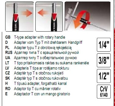 Slankiojanti rankena galvutėms | gumuota | 6.3 mm (1/4") (YT-1565)