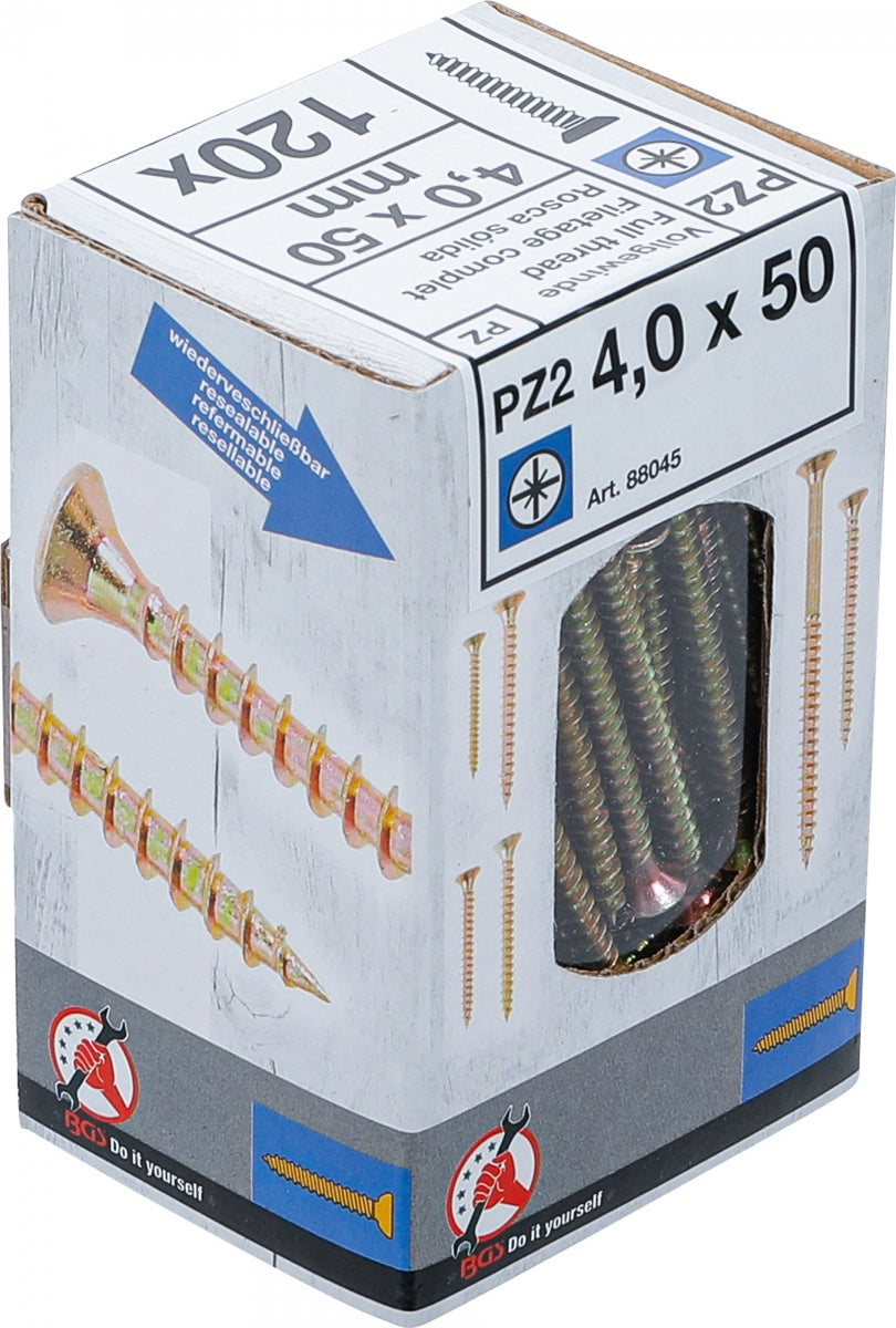 Universalūs varžtai | Cross Slot PZ2 | 4.0 x 50 mm | 120 vnt. (88045)