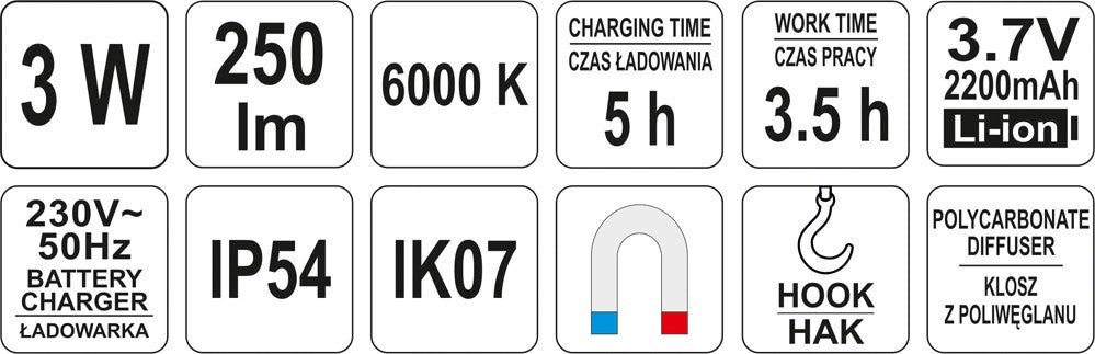 Аккумуляторная рабочая лампа COB LED 3W