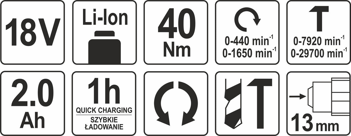 Akumuliatorinis smūginis gręžtuvas / suktukas LI- ION 18V 2,0AH (YT-82786)