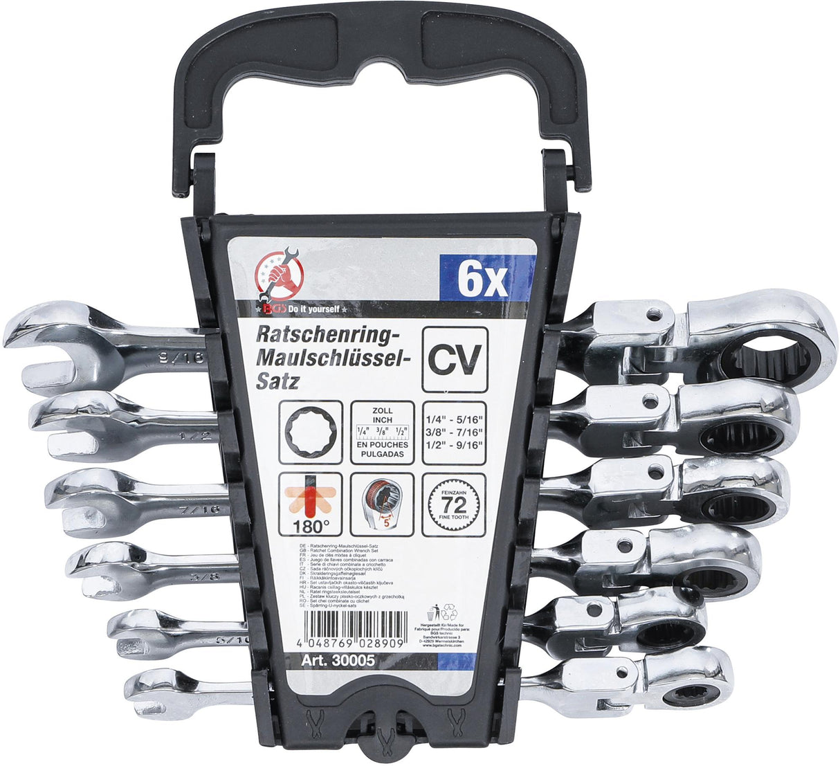 Terkšlinių raktų rinkinys | šarnyriniai | Coliniai dydžiai | 1/4"-9/16" | 6 vnt. (30005)