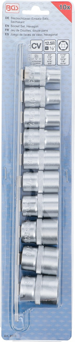 Galvučių rinkinys, šešiakampės | 12,5 mm (1/2") | coliniai dydžiai | 10 vnt. (9113)