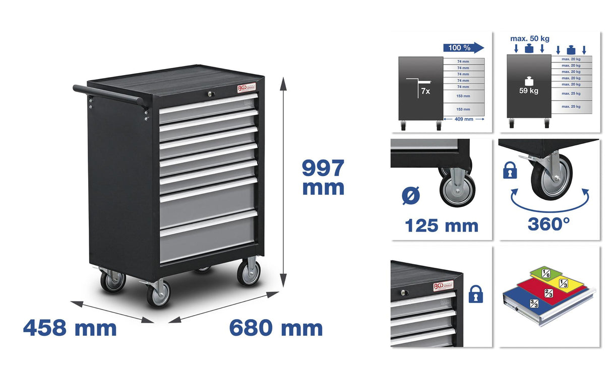 Įrankių spintelė | 7 stalčių | su 243 įrankiais (4060)