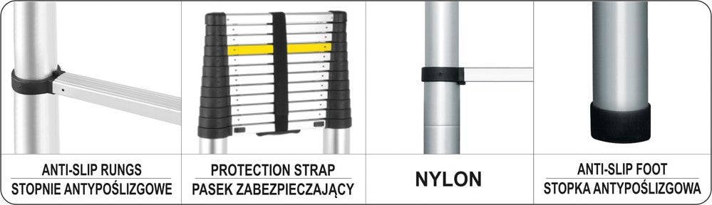 Kopėčios aliuminės teleskopinės | 13 laiptelių | 3.8 m (17701)