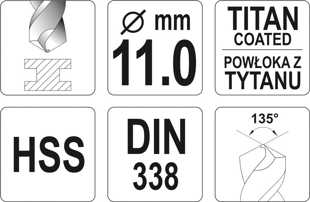 Grąžtas metalui HSS-TIN 11.0 mm (YT-44664)