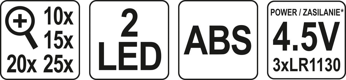 Binoklinės lupos su apšvietimu | dedamos ant galvos | 5 nustatymai X10/X15/X20/X25 (YT-73840)