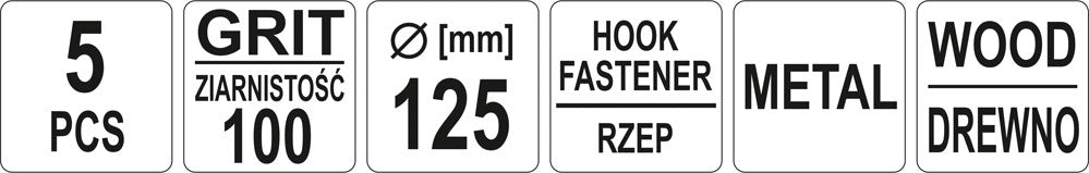 Švitrinis popierius prilimpantis 125mm (Velcro) 5 vnt/pak. P100 (YT-83434)