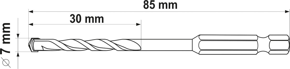 Grąžtas universalus su Hex 6.3 mm (1/4") galu | 7.0 mm (YT-44784)