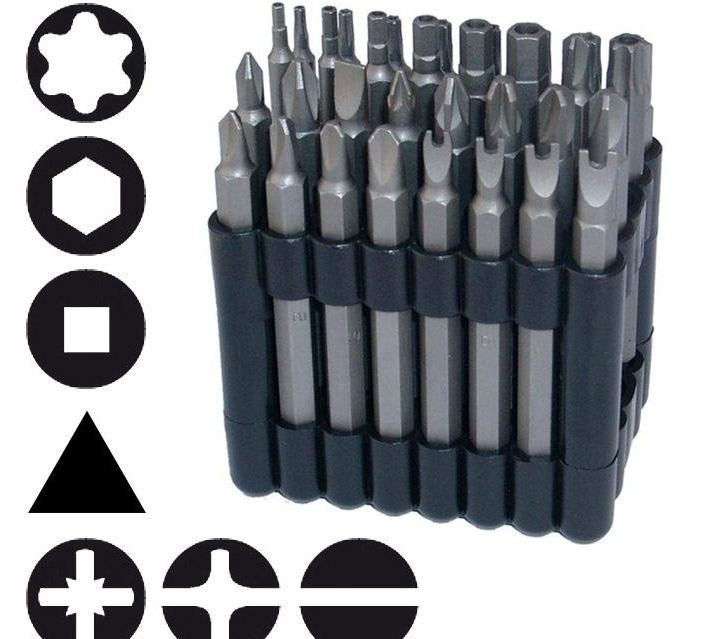 Antgalių rinkinys | ilgi | 6.3 mm (1/4") | įvairūs tipai | 32 vnt. (762)