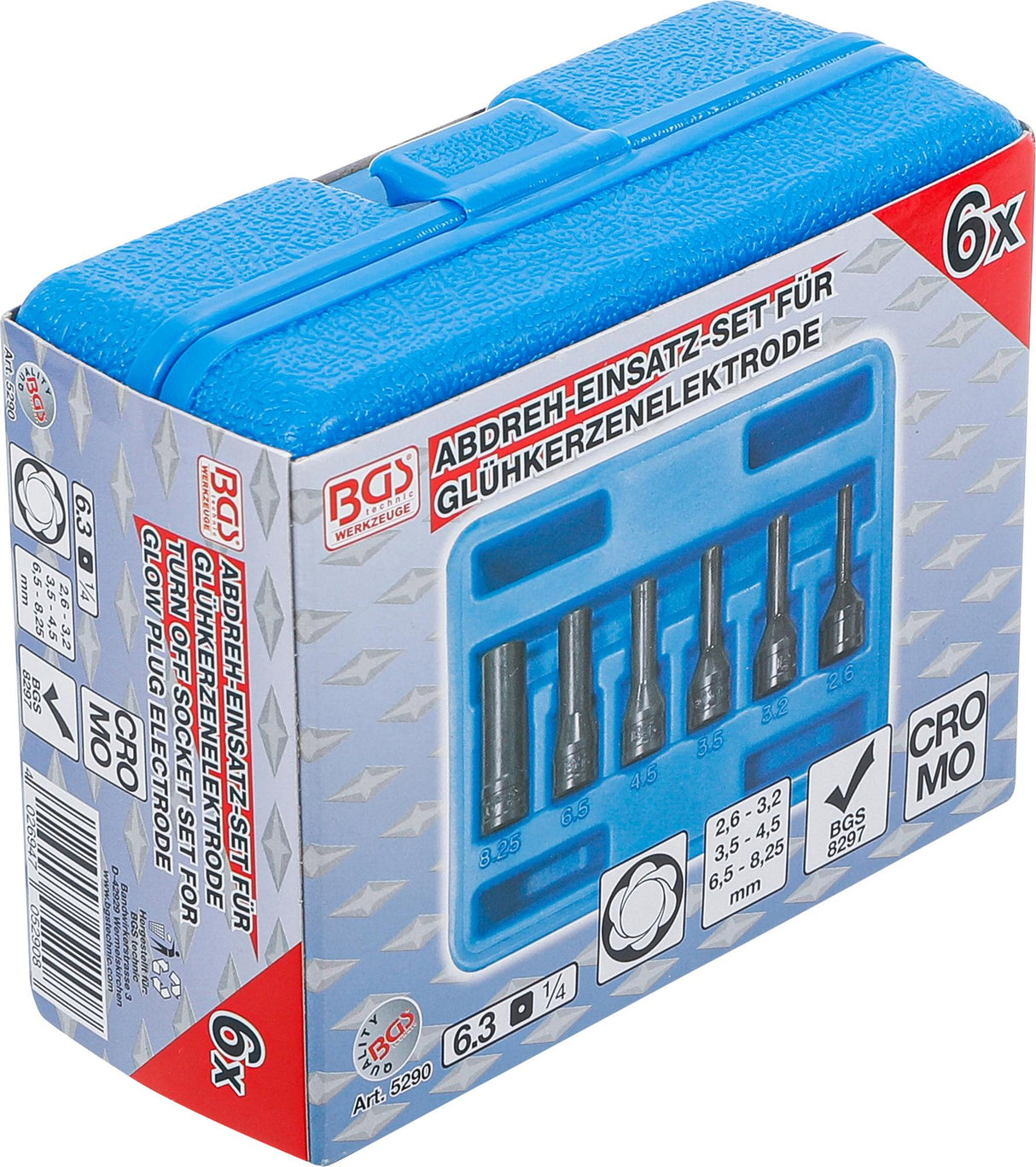 Kaitinimo žvakės elektrodo ištraukimo / išsukimo galvučių rinkinys | 6.3 mm (1/4") | 6 vnt. (5290)