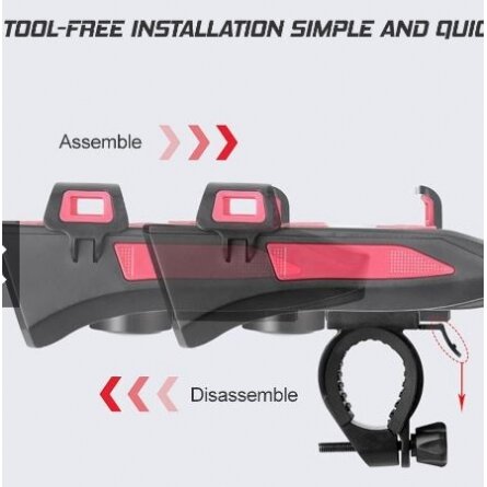 Dviračio žibintas su telefono laikikliu | signalas | daugiafunkcinis / powerbank | USB | 3 led (RBL3)
