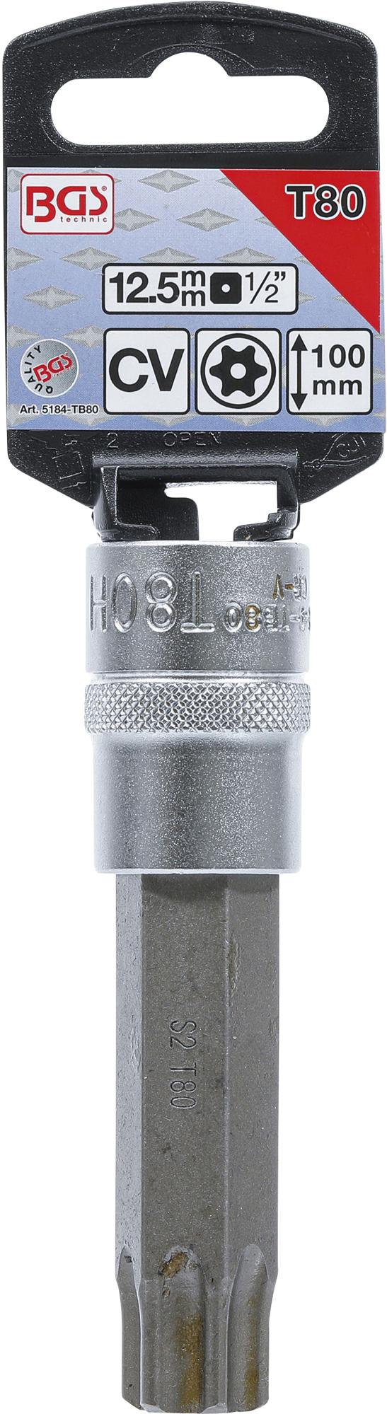 Antgalis įpresuotas į galvutę | lgis 100 mm | 12,5 mm (1/2") | T-Star su skyle (Torx) T80 (5184-TB80)