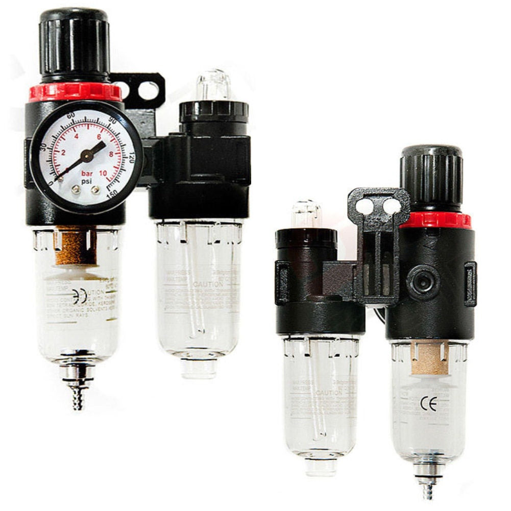 Oro filtras / tepalo blokas su slėgio reguliatoriumi ir manometru | 1/4" (LG-08)