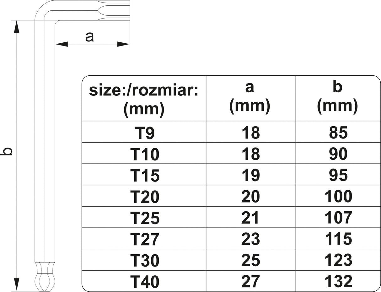 Набор Г-образных ключей | длинный тип | T-Star (Torx) с шарниром T9 - T40 | 8 шт.