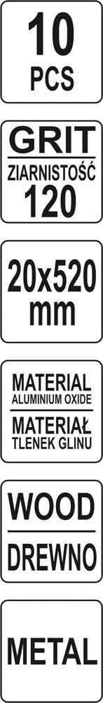 Juosta pneumatiniam šlifuokliui | P120 / 20X520 mm | 10 vnt. (YT-09750)