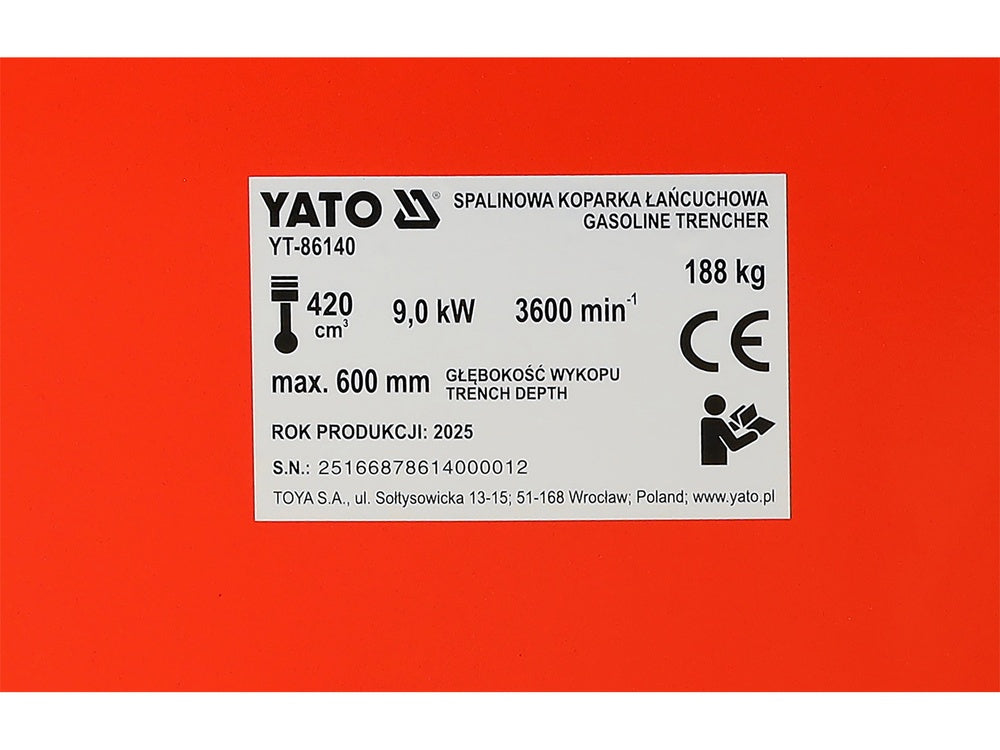Benzinininis grandininis ekskavatorius | gylis 60 cm | tūris 420 cm3 (YT-86140)
