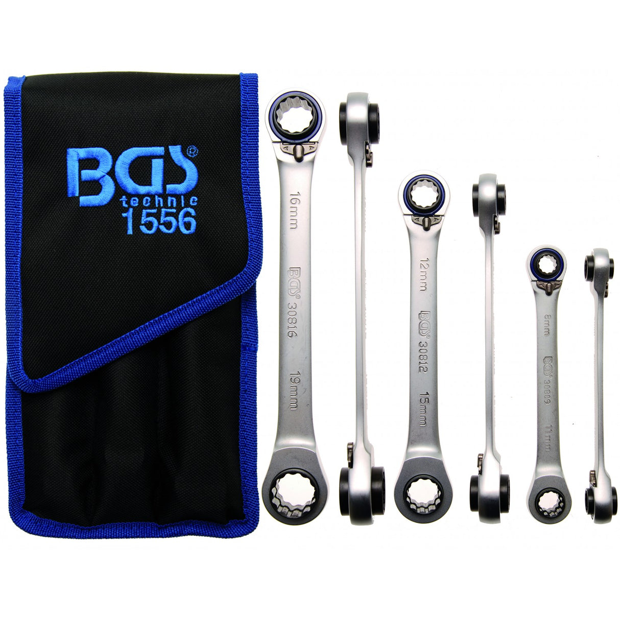 Kilpinių terkšlinių raktų rinkinys | su reversu | 4 viename | 8 x 9 - 18 x 19 mm (1556)