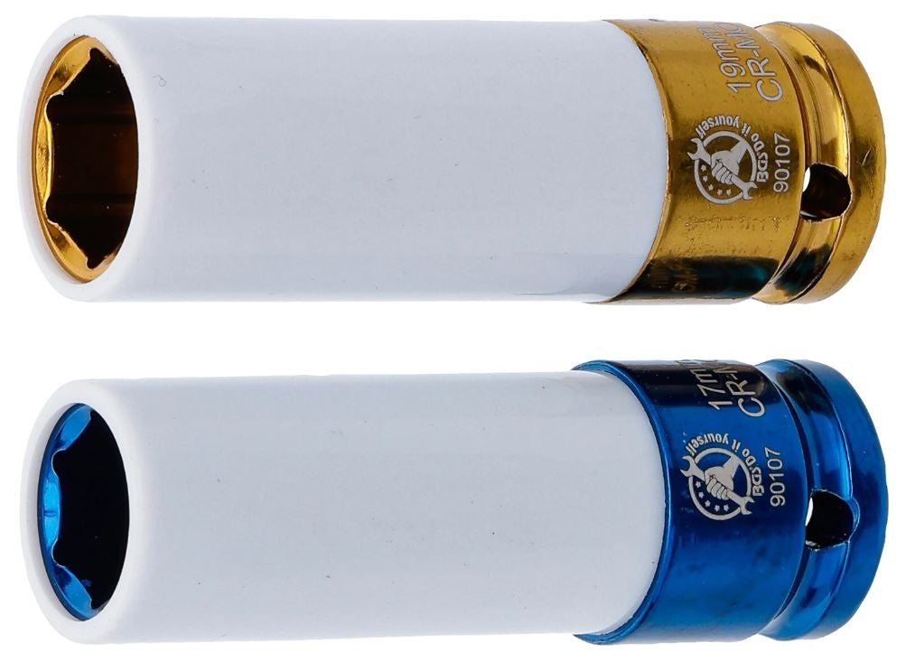 Plonasienių smūginių galvučių rinkinys su apsaugom | 12,5 mm (1/2") | 17/19 mm | 2 vnt (90107)