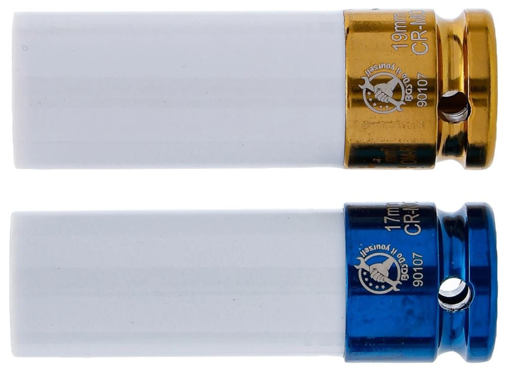 Plonasienių smūginių galvučių rinkinys su apsaugom | 12,5 mm (1/2") | 17/19 mm | 2 vnt (90107)