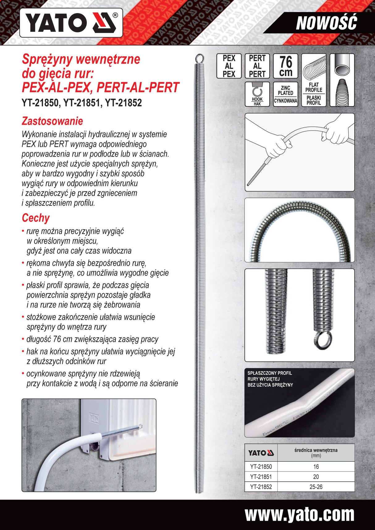 Vamzdžių lankstymo spyruoklė vidinė | 25/26 mm (YT-21852)