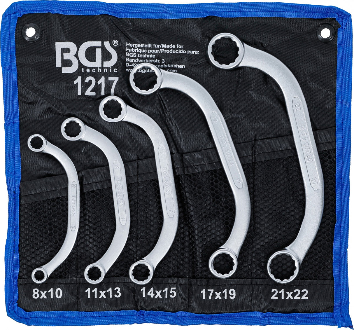 Kilpinių raktų komplektas | C pusmėnulio formos | 8x10 - 21x22 mm | 5 vnt. (1217)