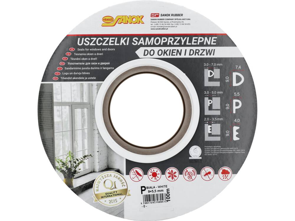 Lipni sandarinimo juosta langams, durims 100m, P-profilis, balta (76756)