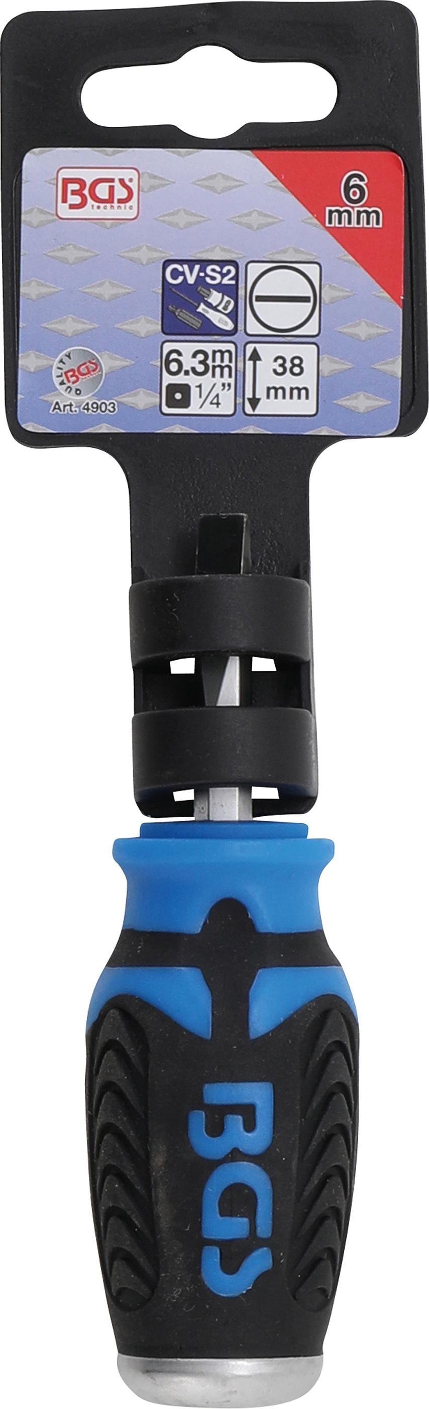 Atsuktuvas kalamas | Plokščias SL 6 mm | trumpas tipas | su 6.3 (1/4") skyle rankenoje (4903)