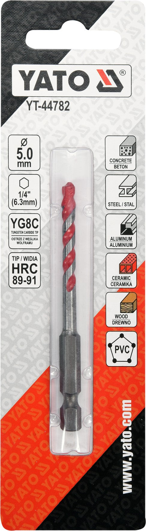 Grąžtas universalus su Hex 6.3 mm (1/4") galu | 5.0 mm (YT-44782)