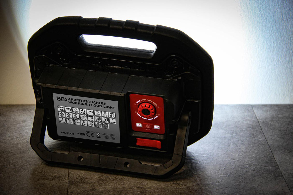 Darbo lempa | akumuliatorinė / powerbank | COB-LED | 40 W | su vidiniais garsiakalbiais (85332)