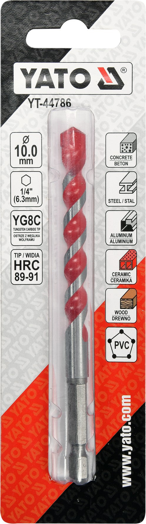 Grąžtas universalus su Hex 6.3 mm (1/4") galu | 10.0 mm (YT-44786)