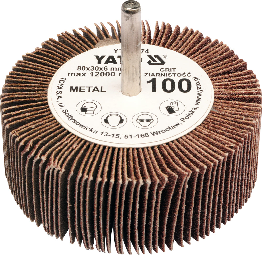 FLAP WHEEL W. SHAFT 80X30X6 P80 (YT-83373)