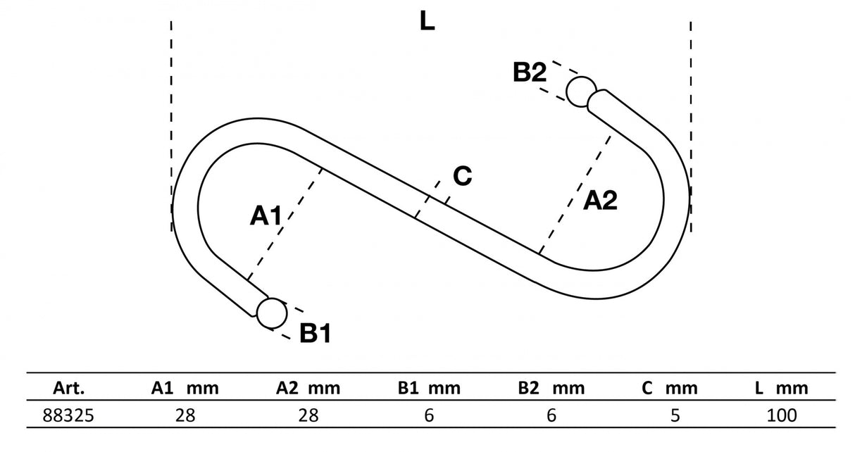 Kabliukų rinkinys | S formos | 100 mm | 5 vnt. (88325)