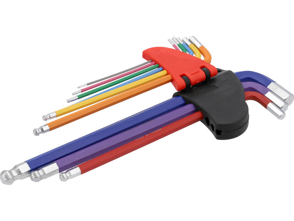 L tipo veržliarakčių rinkinys | daugiaspalviai | labai ilgi | hex šešiakampis | su rutuline galvute 1,5 - 10 mm | 9 vnt. (YT-05635)