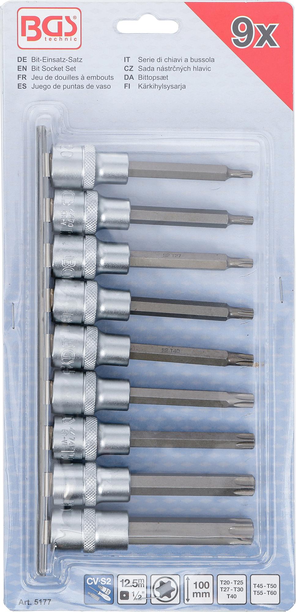 Įpresuotų antgalių rinkinys | 12.5 mm (1/2") | T-Star (Torx) T20 - T60 | 9 vnt. (5177)