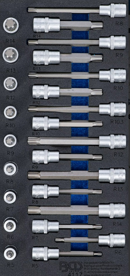 Įrankių dėklas 1/3: Įpresuotų antgalių rinkinys | 12,5 mm (1/2") | Spline (RIBE) | 25 vnt. (4117)