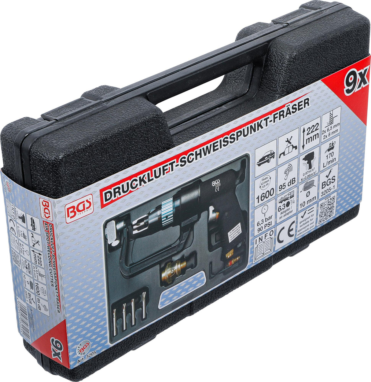 Pneumatinis suvirinimo taškų nugrežėjas su rinkiniu (3205)