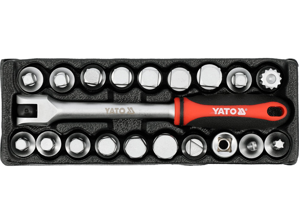 Alyvos išleidimo antgalių komplektas su raktu | 3/8" | 20 vnt (YT-05992)