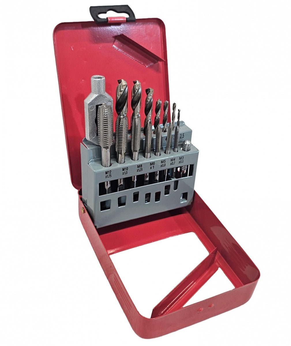 Sriegiklių ir grąžtų rinkinys | su T-rankena | HSS | M3 - M12 / 2,5 - 10,2 mm | 16 vnt. (SK1633)