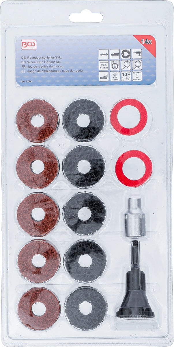 Ratų stebulės šlifavimo rinkinys | varžtams ir veržlėms | 14 vnt. (9736)