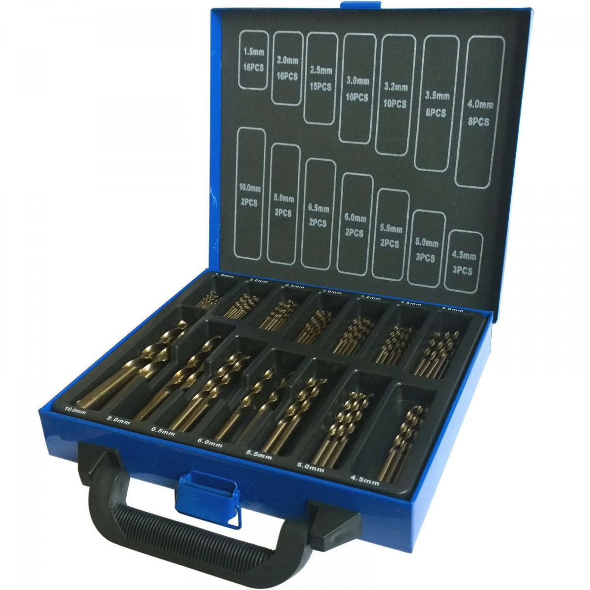 Grąžtų metalui komplektas | (HSS-Co / Inox ) Cobalt M35 | kobalto lydinys | 1.5 - 10 mm | 99 vnt. (DR397)