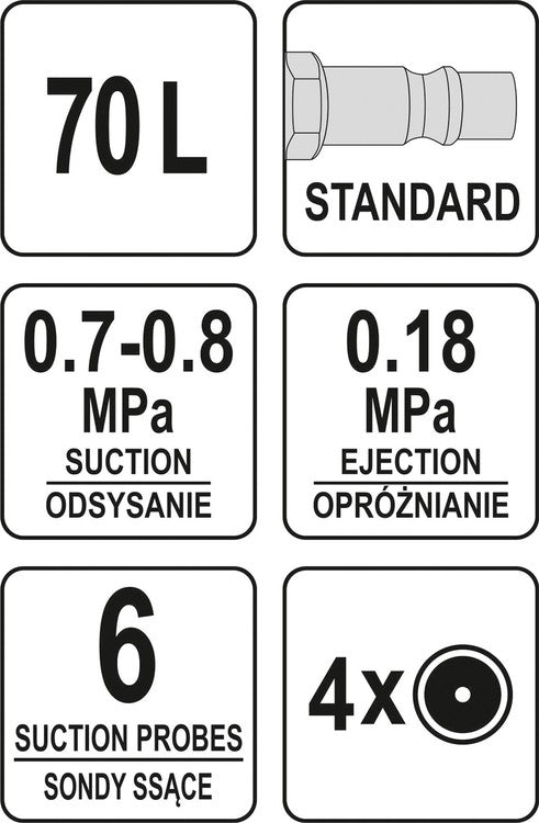Tepalo surinkimo bakas | su išsiurbimu ir išleidimu | pneumatinis | 6 zondai | 65 l (YT-07191)