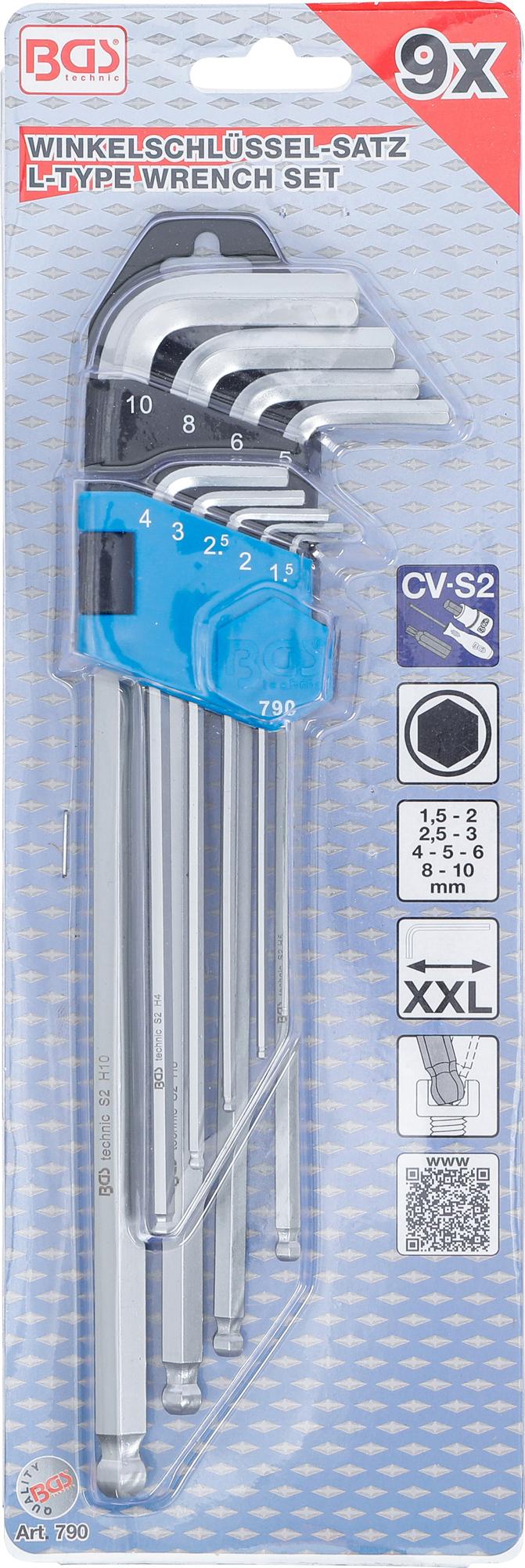 L tipo raktų rinkinys | ilgas tipas | Hex šešiakampis / hex šešiakampis su šarnyru 1,5 - 10 mm | 9 vnt. (790)