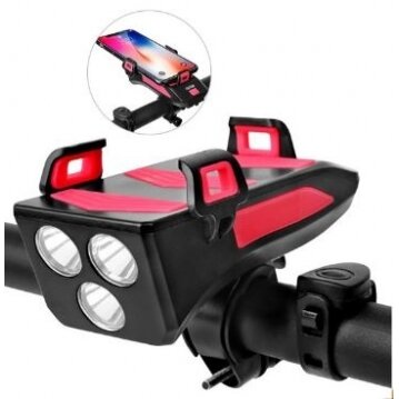 Dviračio žibintas su telefono laikikliu | signalas | daugiafunkcinis / powerbank | USB | 3 led (RBL3)