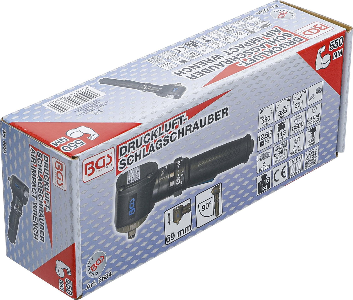 Pneumatinis smūginis veržliasukis | 12,5 mm (1/2") | kampinis | 550 Nm (6684)