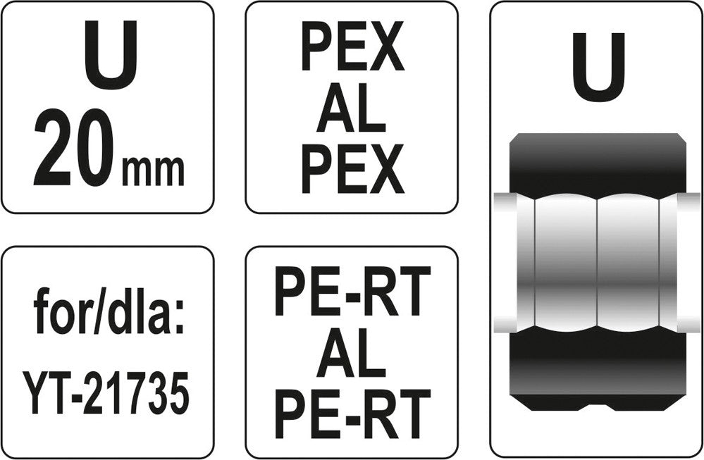 Indėklas U 20 mm presavimo replėms YT-21735 (YT-21741)