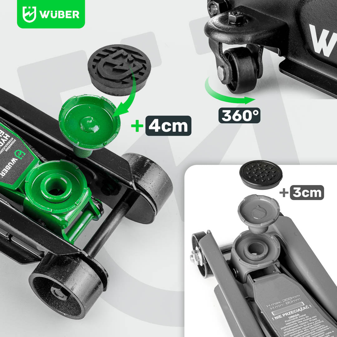 Žemo profilio hidraulinis domkratas su ratukais Wüber W22001 | 90-360 mm | 2.5 t (W22001)