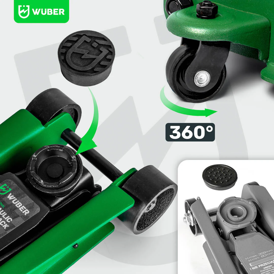 Žemo profilio hidraulinis domkratas su ratukais Wüber W22002 | 80-375 mm | 2.5 t | lagaminas (W22002)